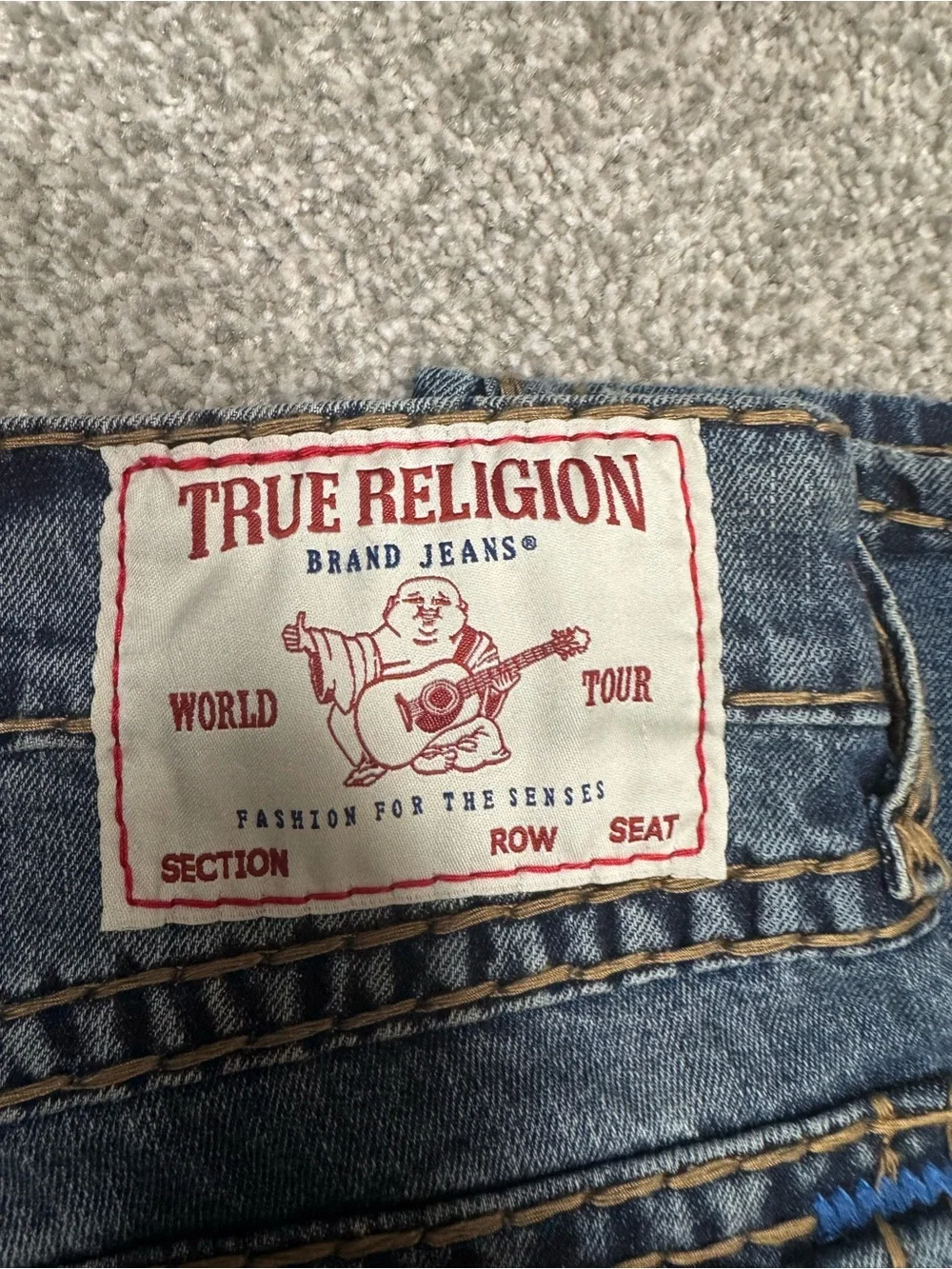 True Religion Men’s Blue Skinny Jeans with Signature Stitching